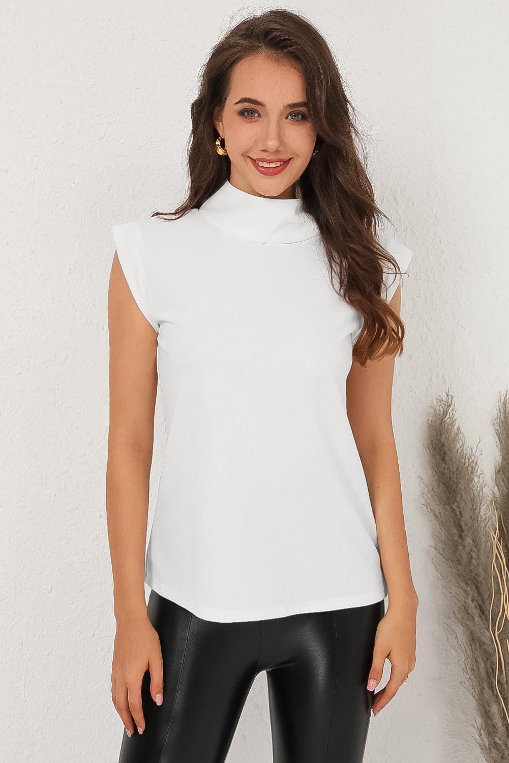 Mock Neck Cap Sleeve Blouse BLUE ZONE PLANET