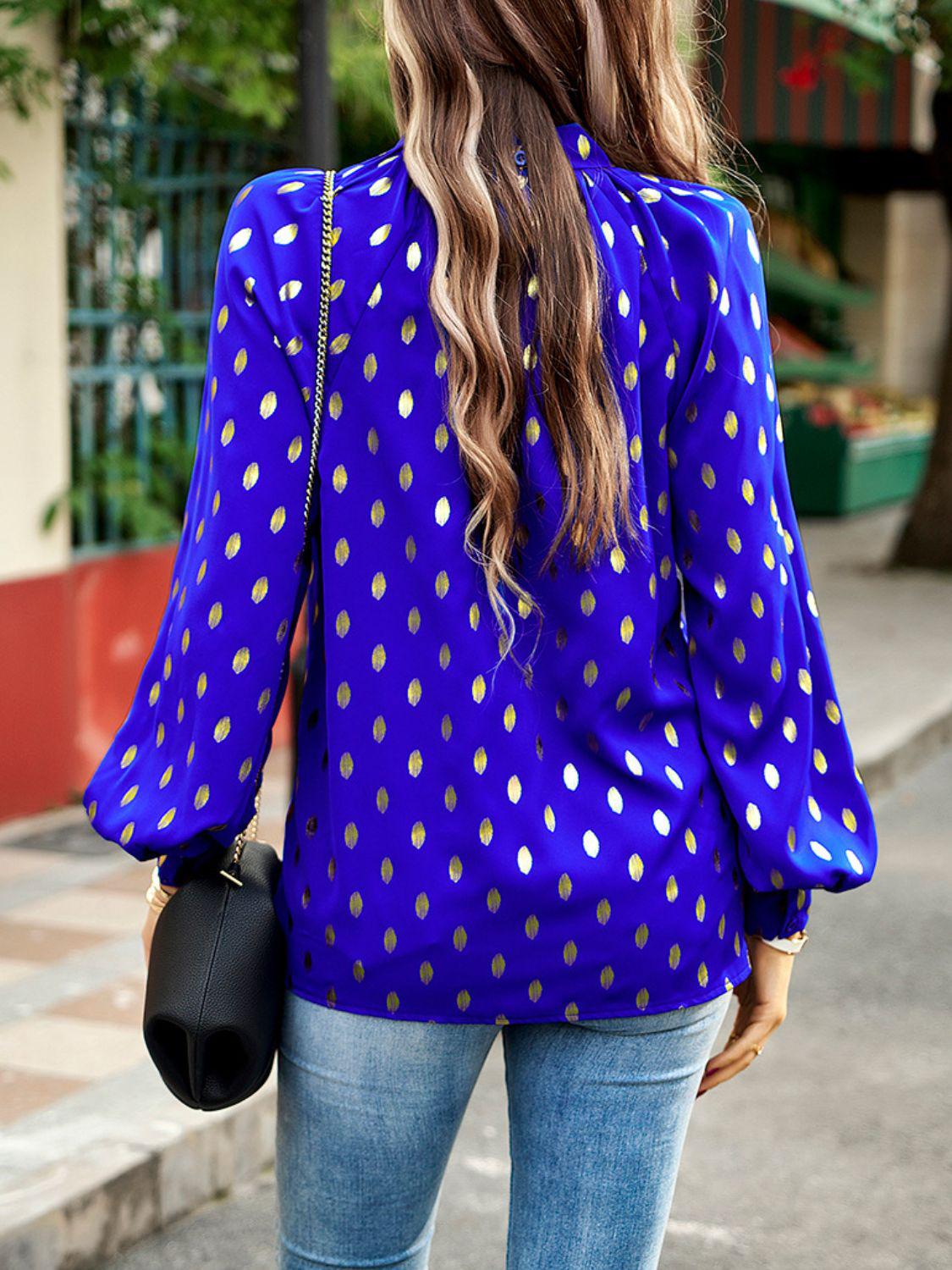 Mock Neck Cutout Lantern Sleeve Blouse BLUE ZONE PLANET