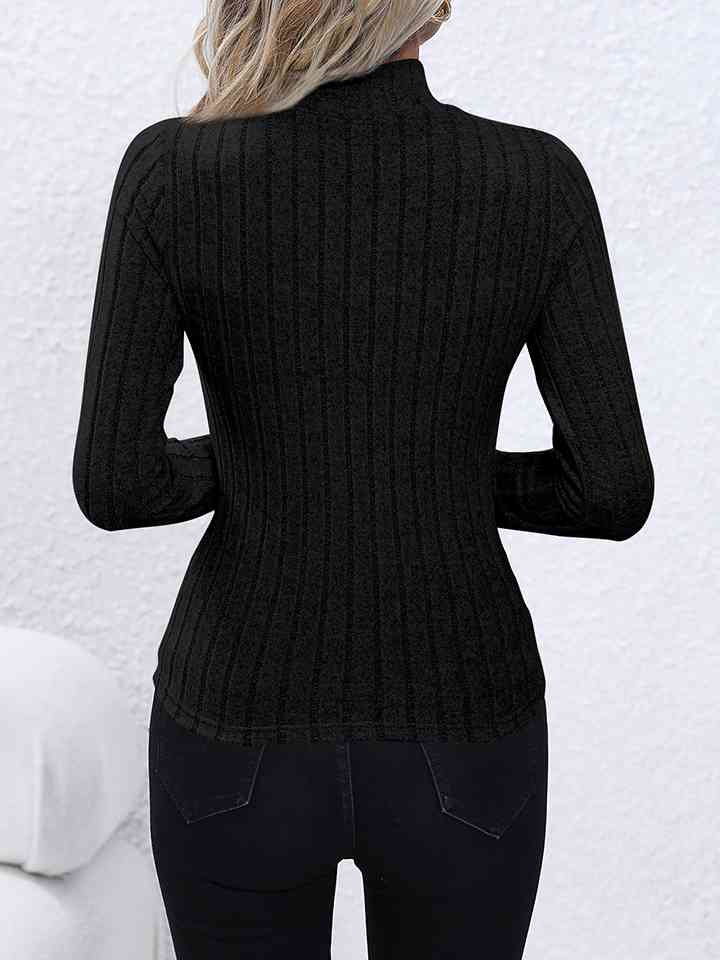 Mock Neck Long Sleeve Knit Top BLUE ZONE PLANET