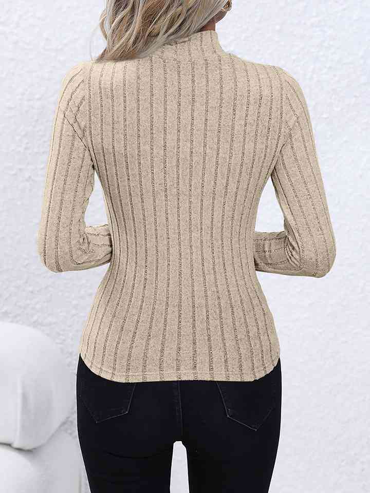 Mock Neck Long Sleeve Knit Top BLUE ZONE PLANET