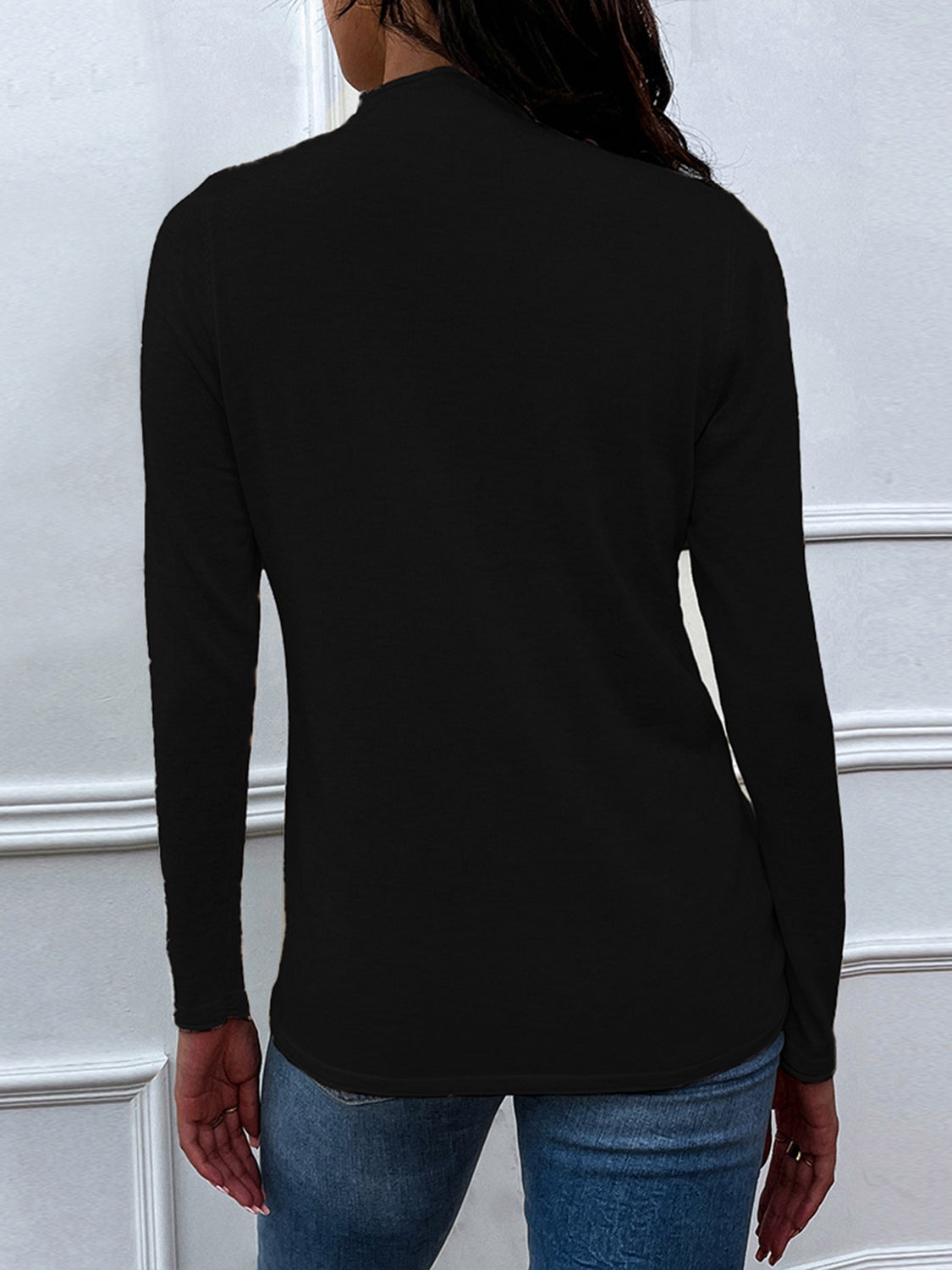 Mock Neck Long Sleeve Knit Top BLUE ZONE PLANET