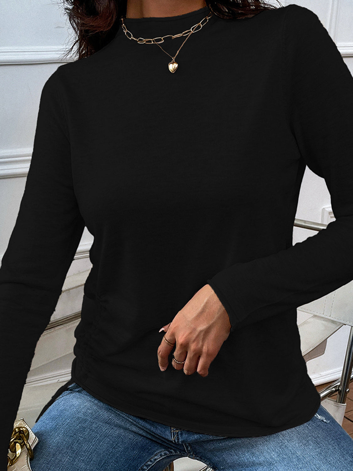 Mock Neck Long Sleeve Knit Top BLUE ZONE PLANET