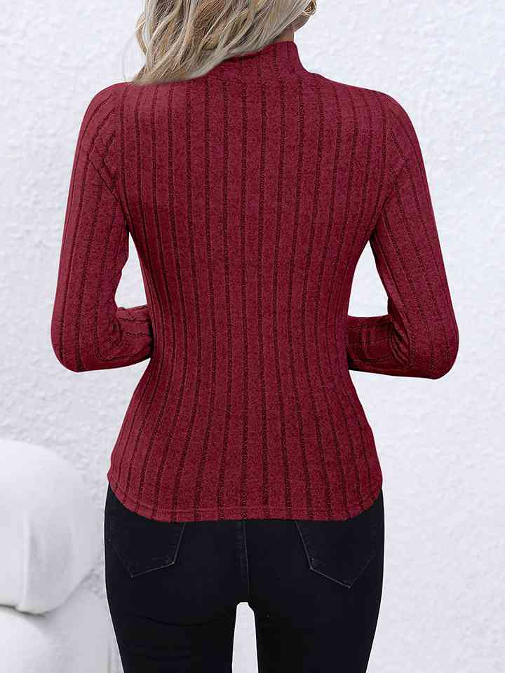 Mock Neck Long Sleeve Knit Top BLUE ZONE PLANET