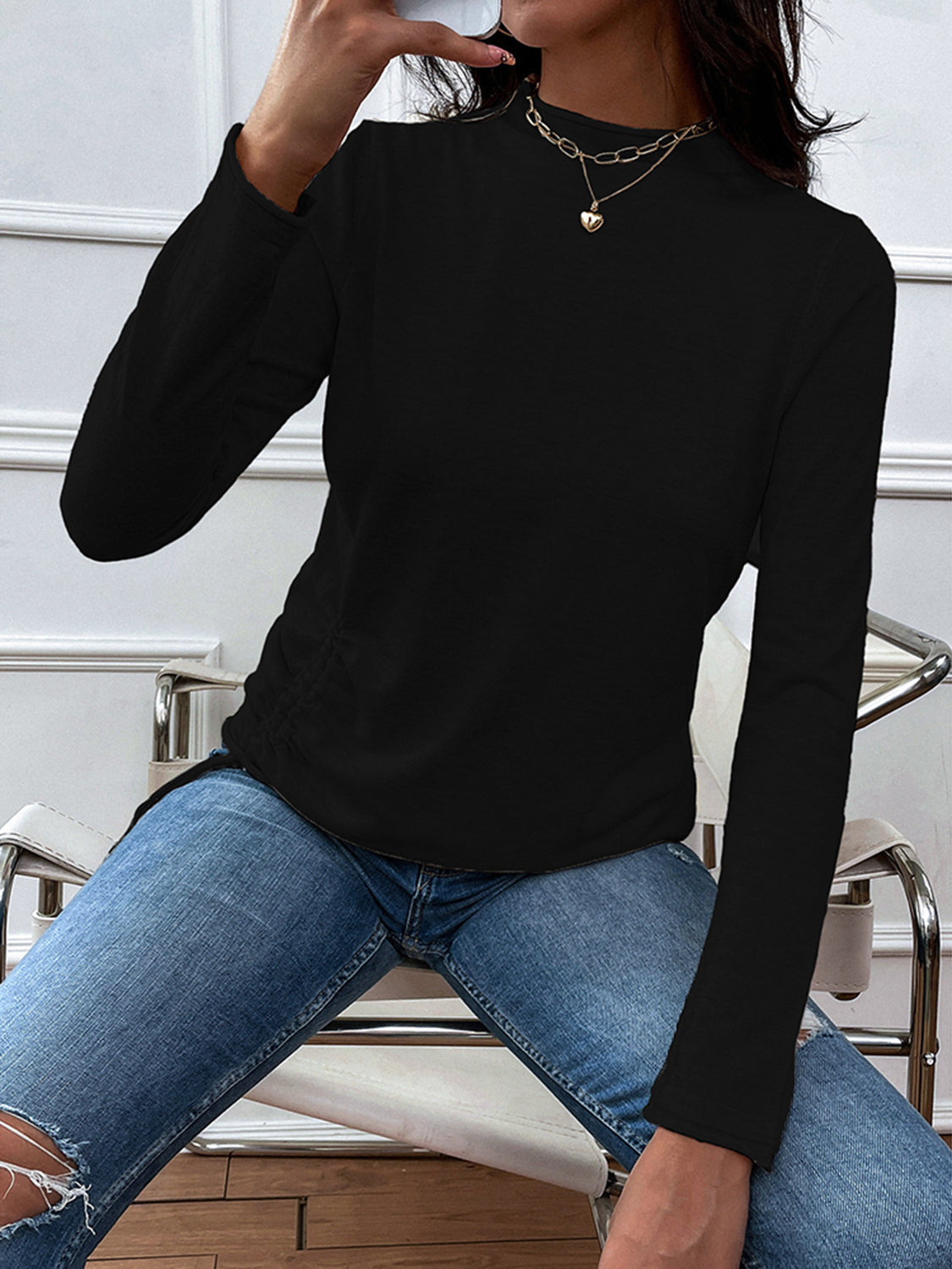 Mock Neck Long Sleeve Knit Top BLUE ZONE PLANET