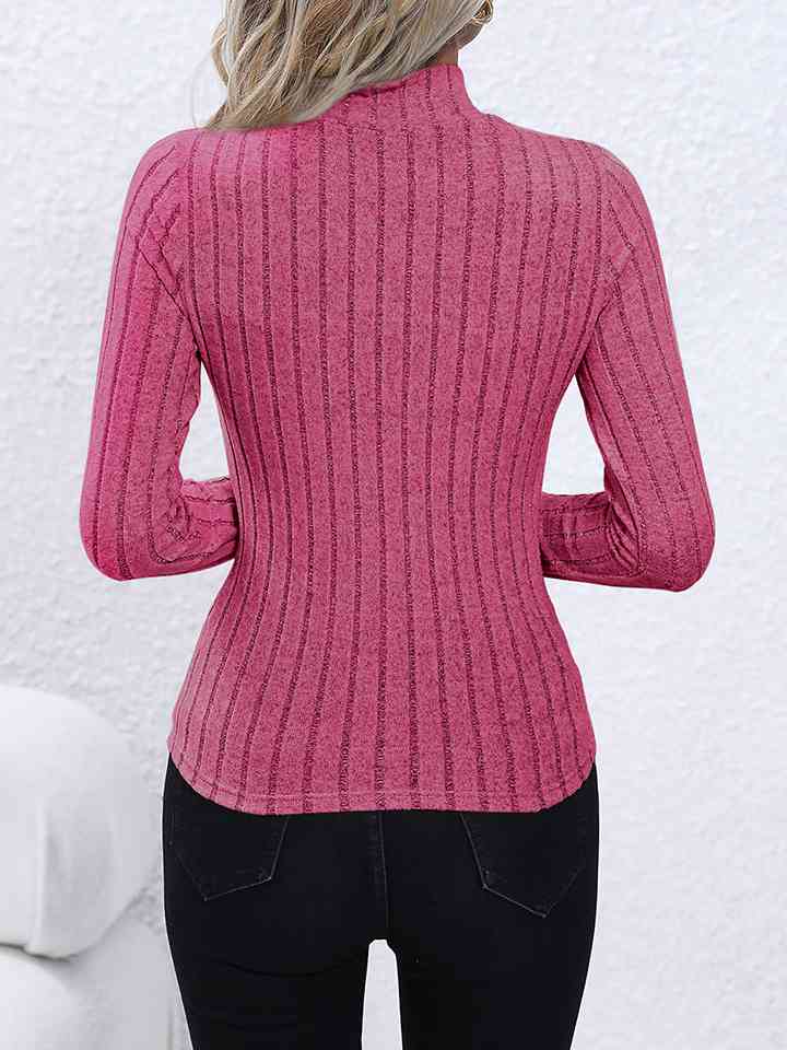 Mock Neck Long Sleeve Knit Top BLUE ZONE PLANET