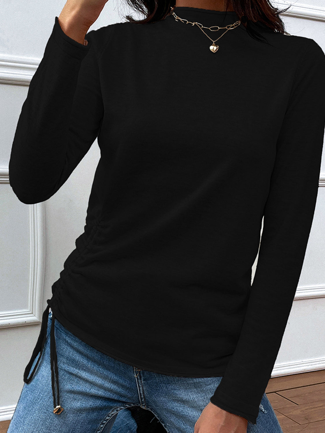 Mock Neck Long Sleeve Knit Top BLUE ZONE PLANET