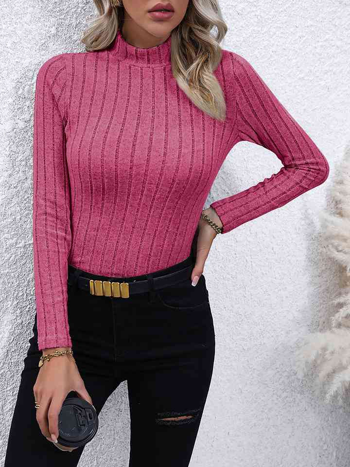 Mock Neck Long Sleeve Knit Top BLUE ZONE PLANET