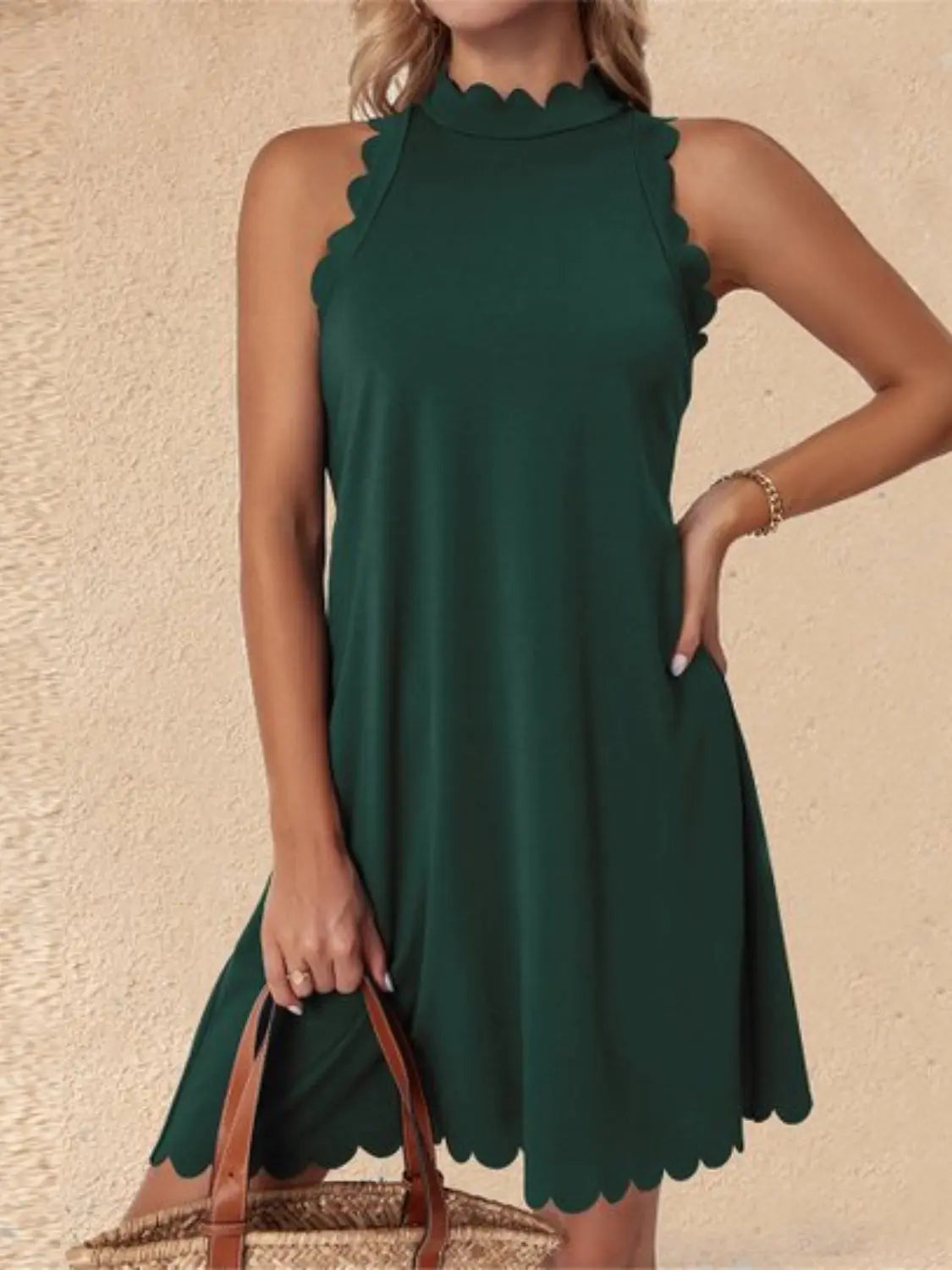 Mock Neck Sleeveless Mini Dress Trendsi