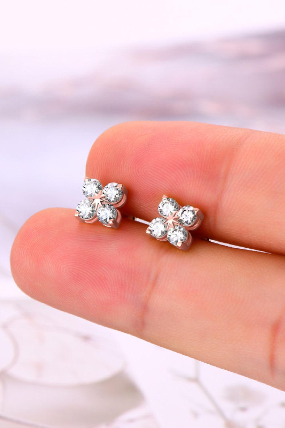 Moissanite 925 Sterling Silver Four-Leaf Clover Shape Earrings BLUE ZONE PLANET