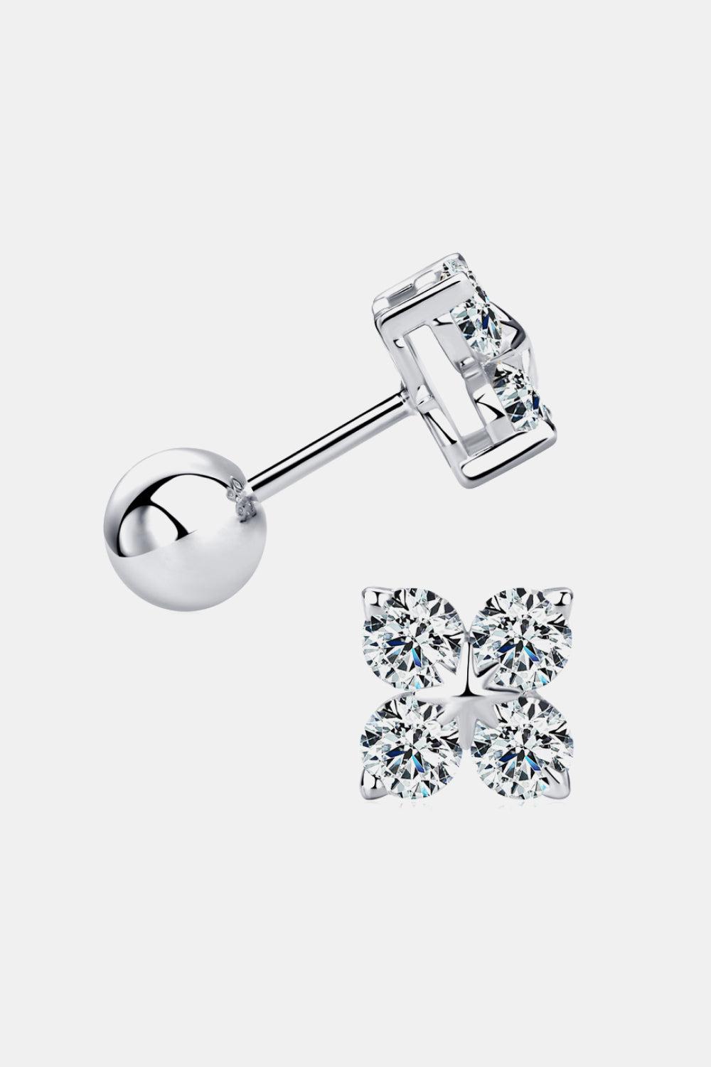 Moissanite 925 Sterling Silver Four-Leaf Clover Shape Earrings BLUE ZONE PLANET