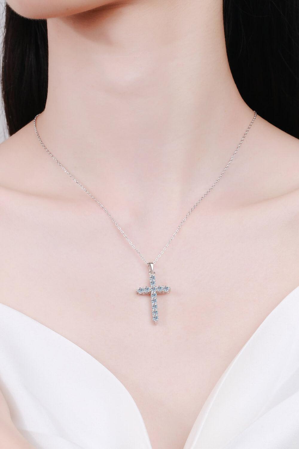 Moissanite Cross Pendant Chain Necklace BLUE ZONE PLANET