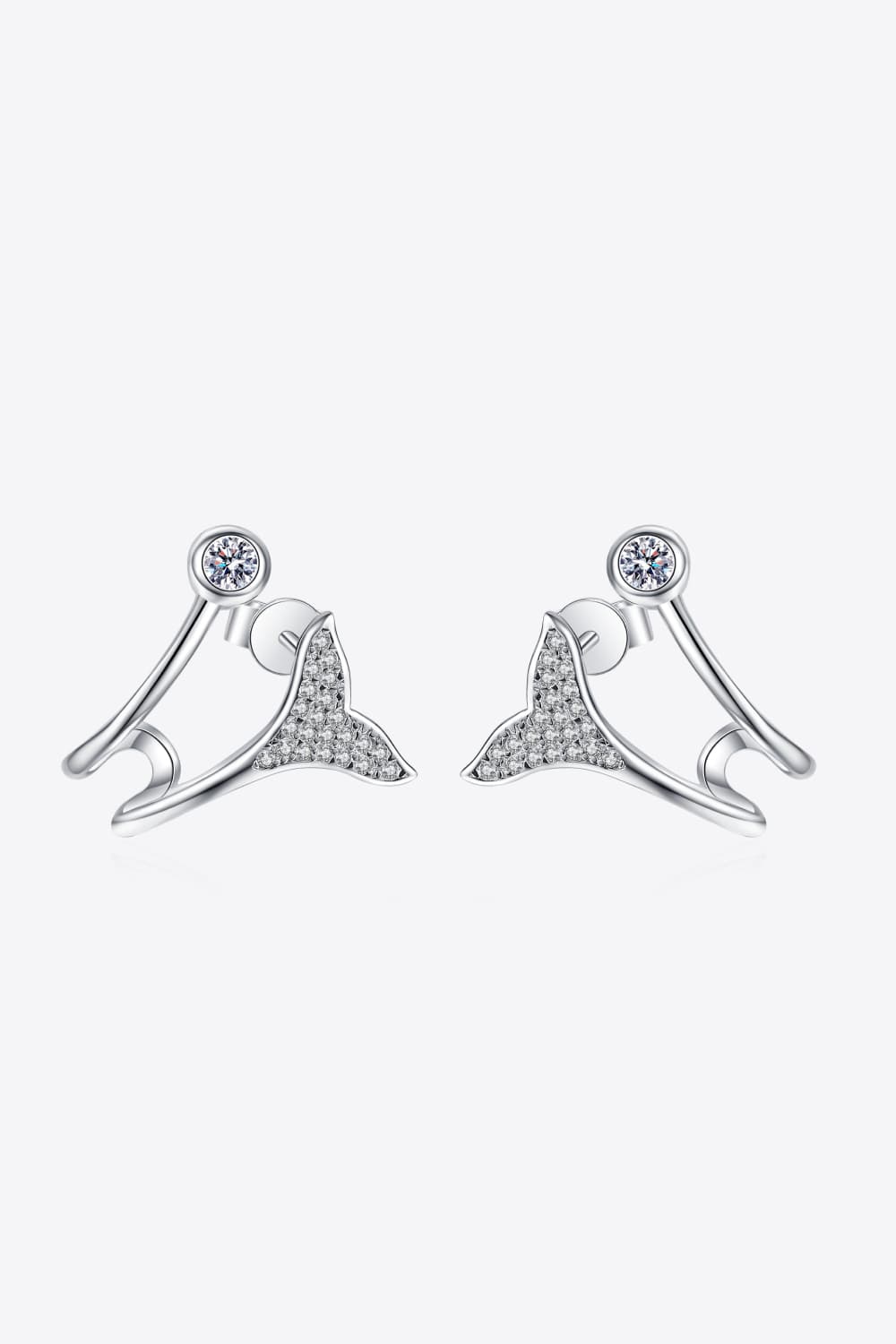 Moissanite Fishtail Rhodium-Plated Earrings BLUE ZONE PLANET