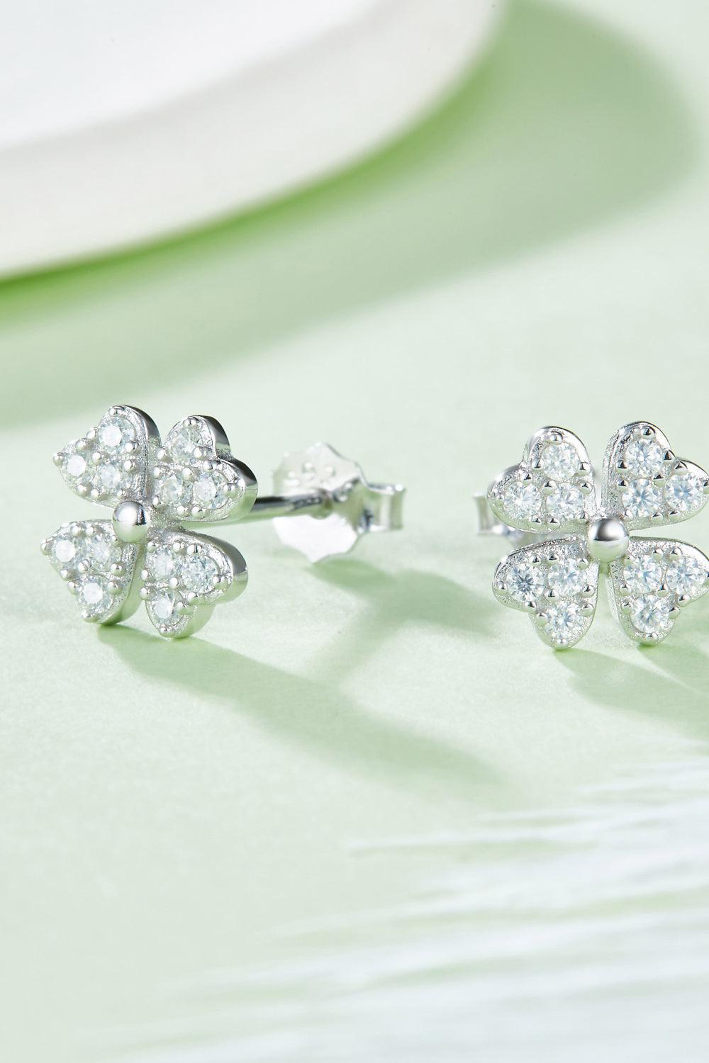 Moissanite Four Leaf Clover Stud Earrings BLUE ZONE PLANET