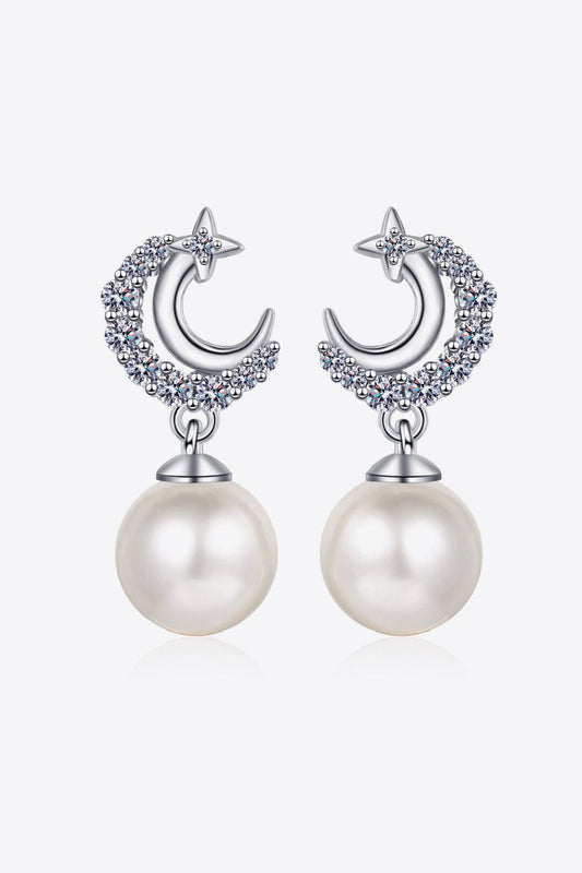 Moissanite Pearl Drop Earrings BLUE ZONE PLANET