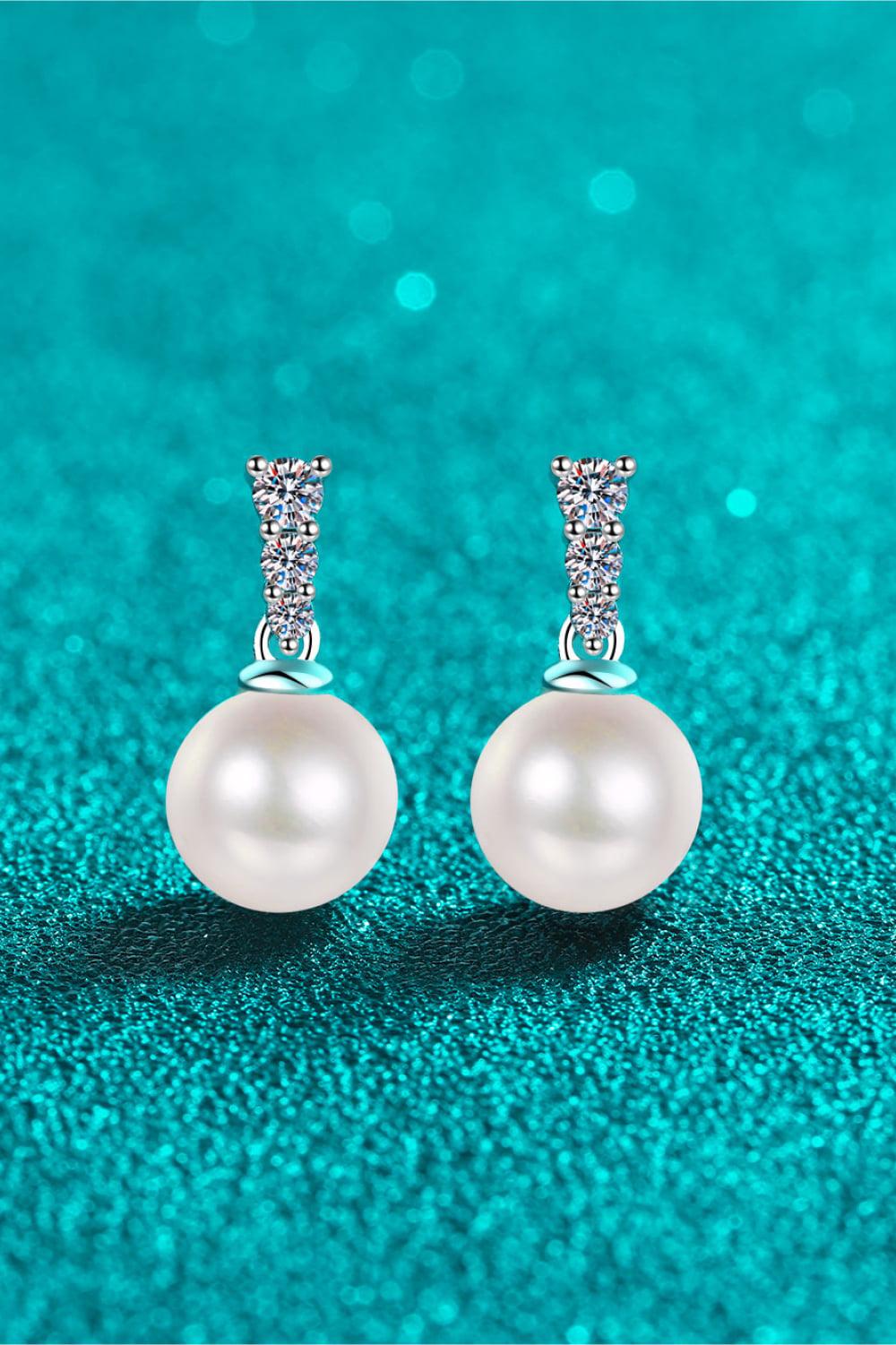 Moissanite Pearl Drop Earrings BLUE ZONE PLANET