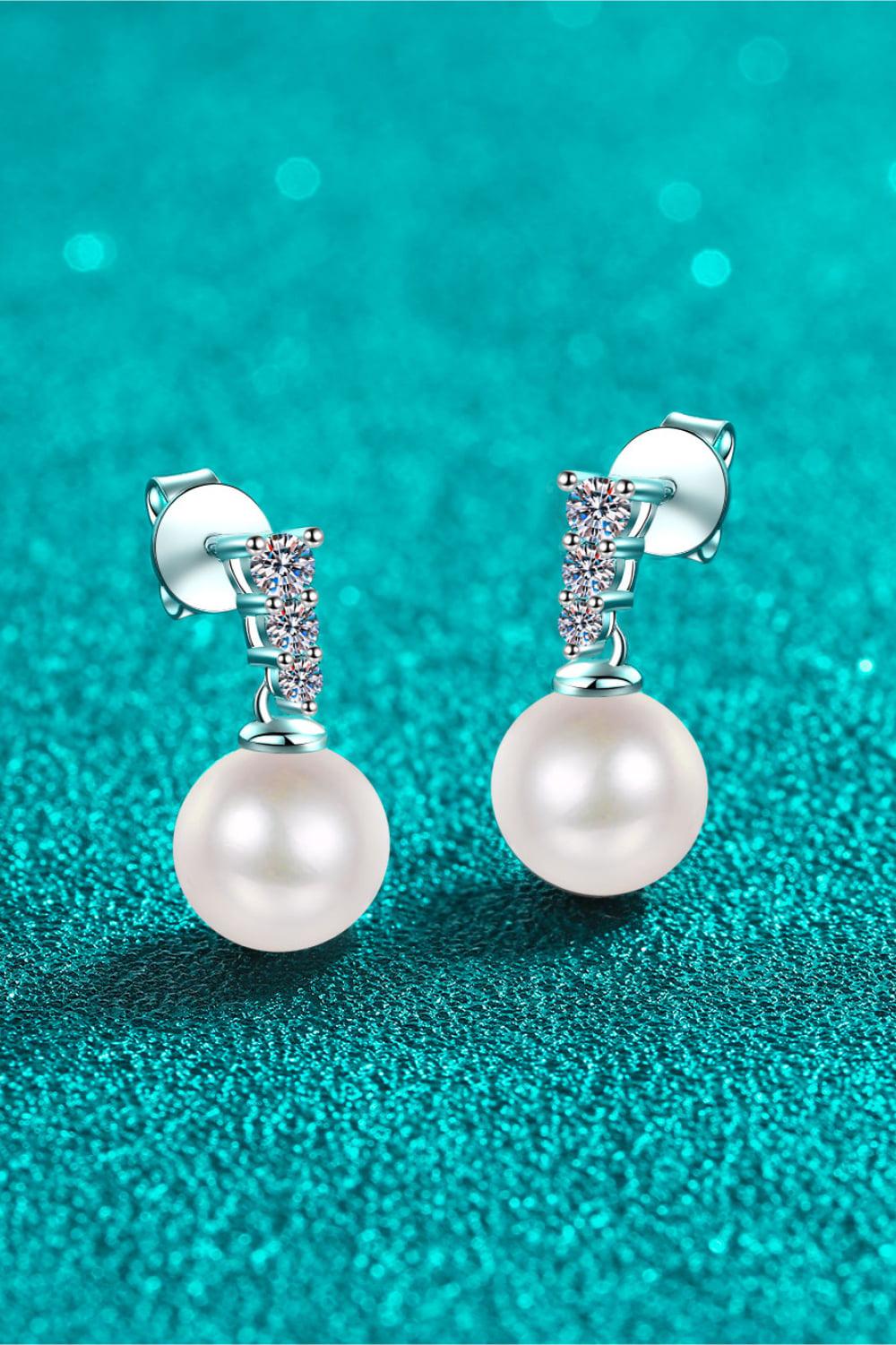 Moissanite Pearl Drop Earrings BLUE ZONE PLANET