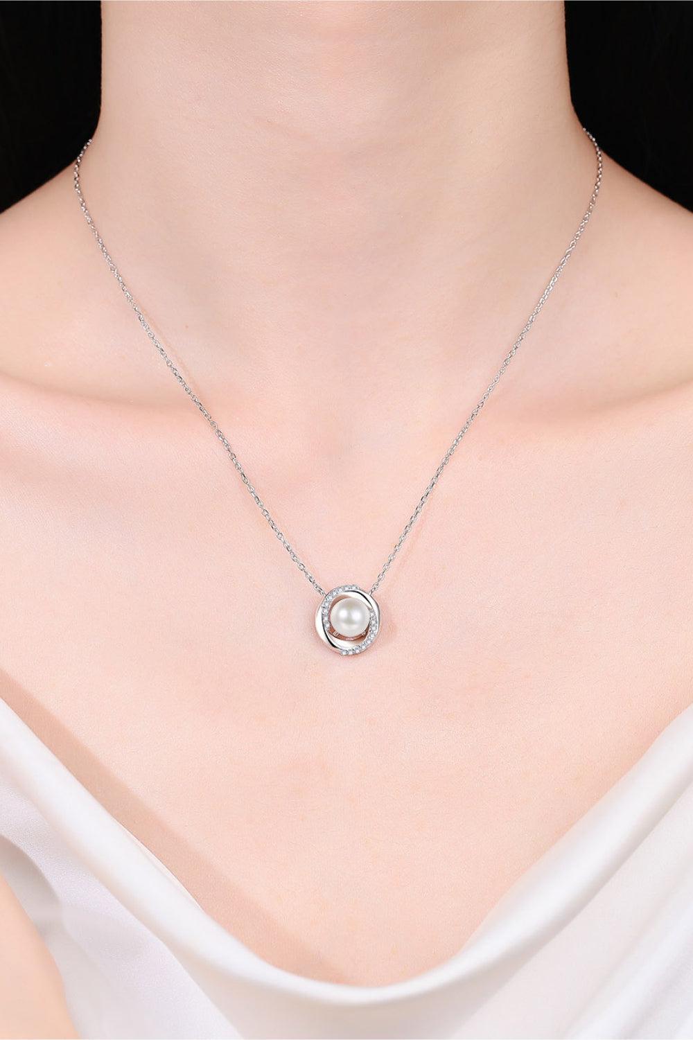 Moissanite Pearl Rhodium-Plated Necklace BLUE ZONE PLANET