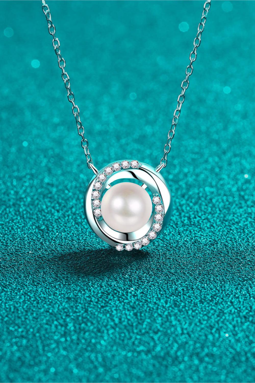 Moissanite Pearl Rhodium-Plated Necklace BLUE ZONE PLANET