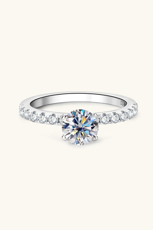 Moissanite Platinum-Plated Side Stone Ring BLUE ZONE PLANET