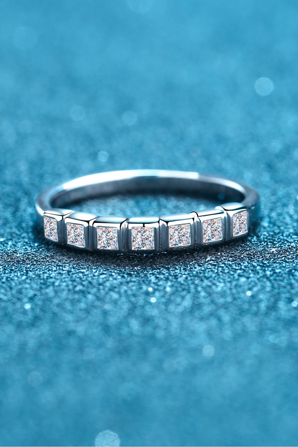 Moissanite Rhodium-Plated Half-Eternity Ring BLUE ZONE PLANET