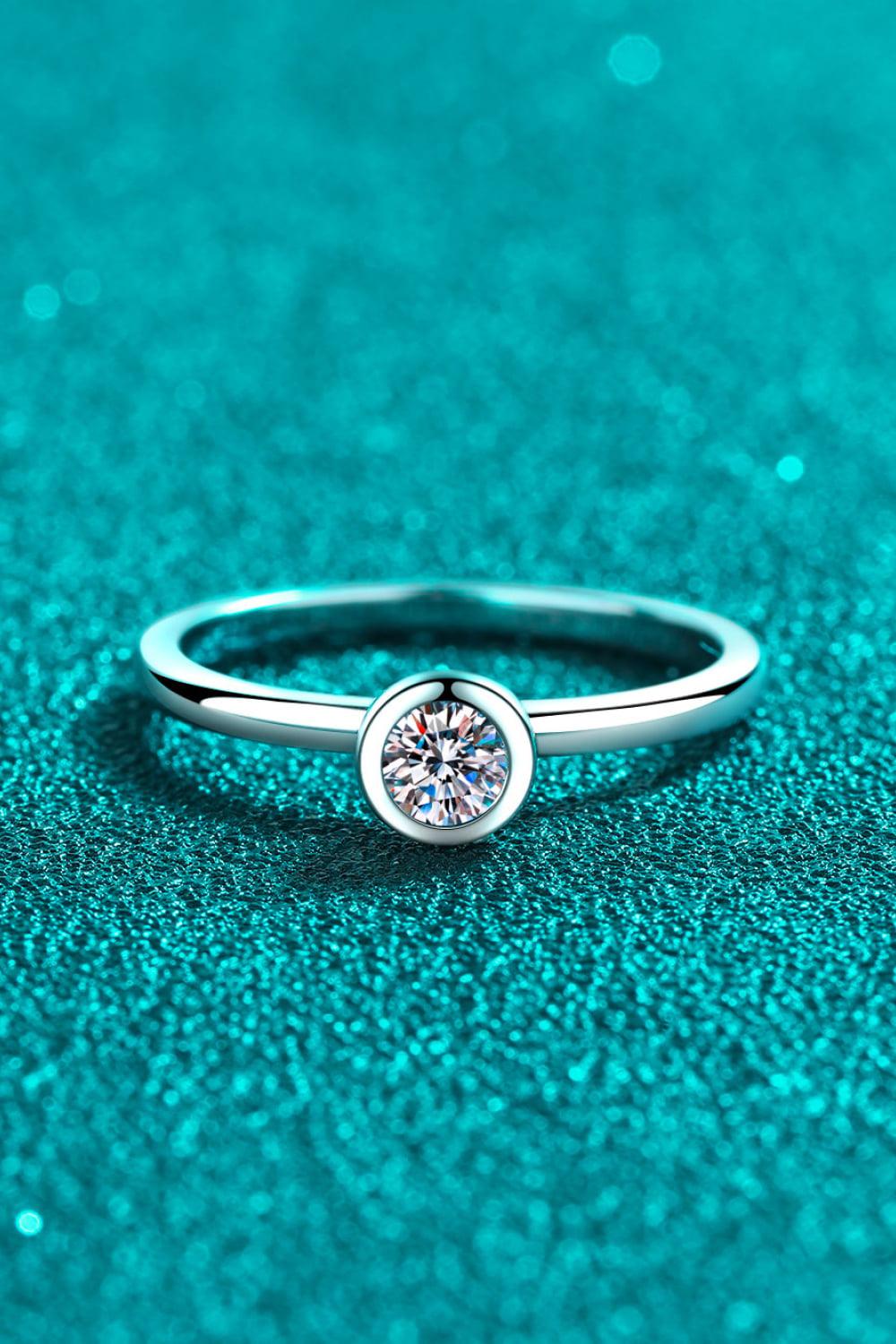 Moissanite Rhodium-Plated Solitaire Ring BLUE ZONE PLANET