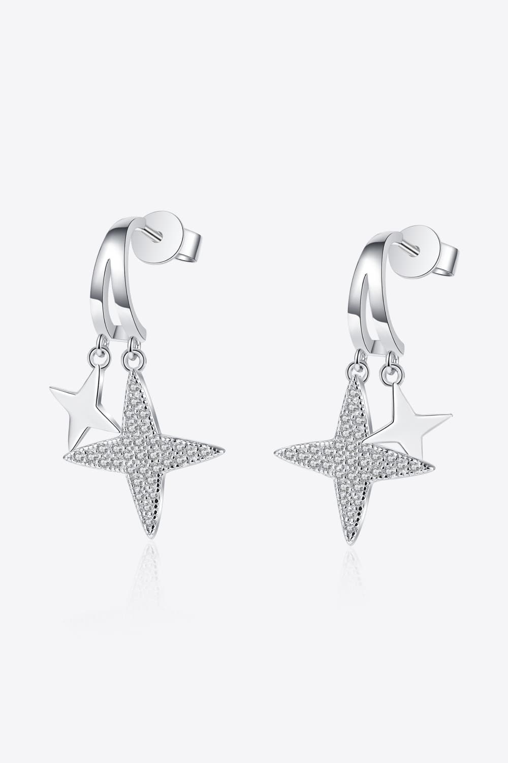 Moissanite Star Rhodium-Plated Drop Earrings BLUE ZONE PLANET