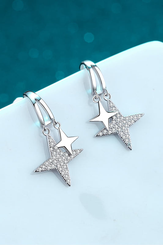 Moissanite Star Rhodium-Plated Drop Earrings BLUE ZONE PLANET