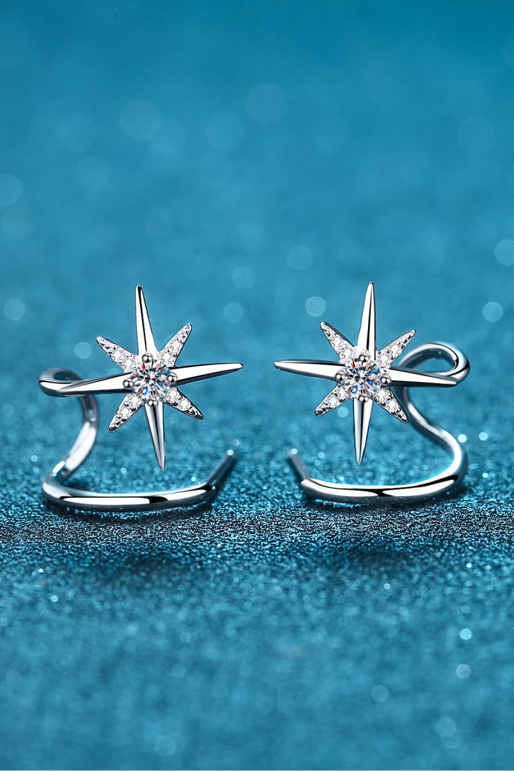 Moissanite Star Rhodium-Plated Earrings BLUE ZONE PLANET