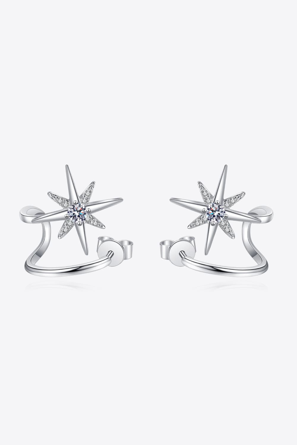 Moissanite Star Rhodium-Plated Earrings BLUE ZONE PLANET