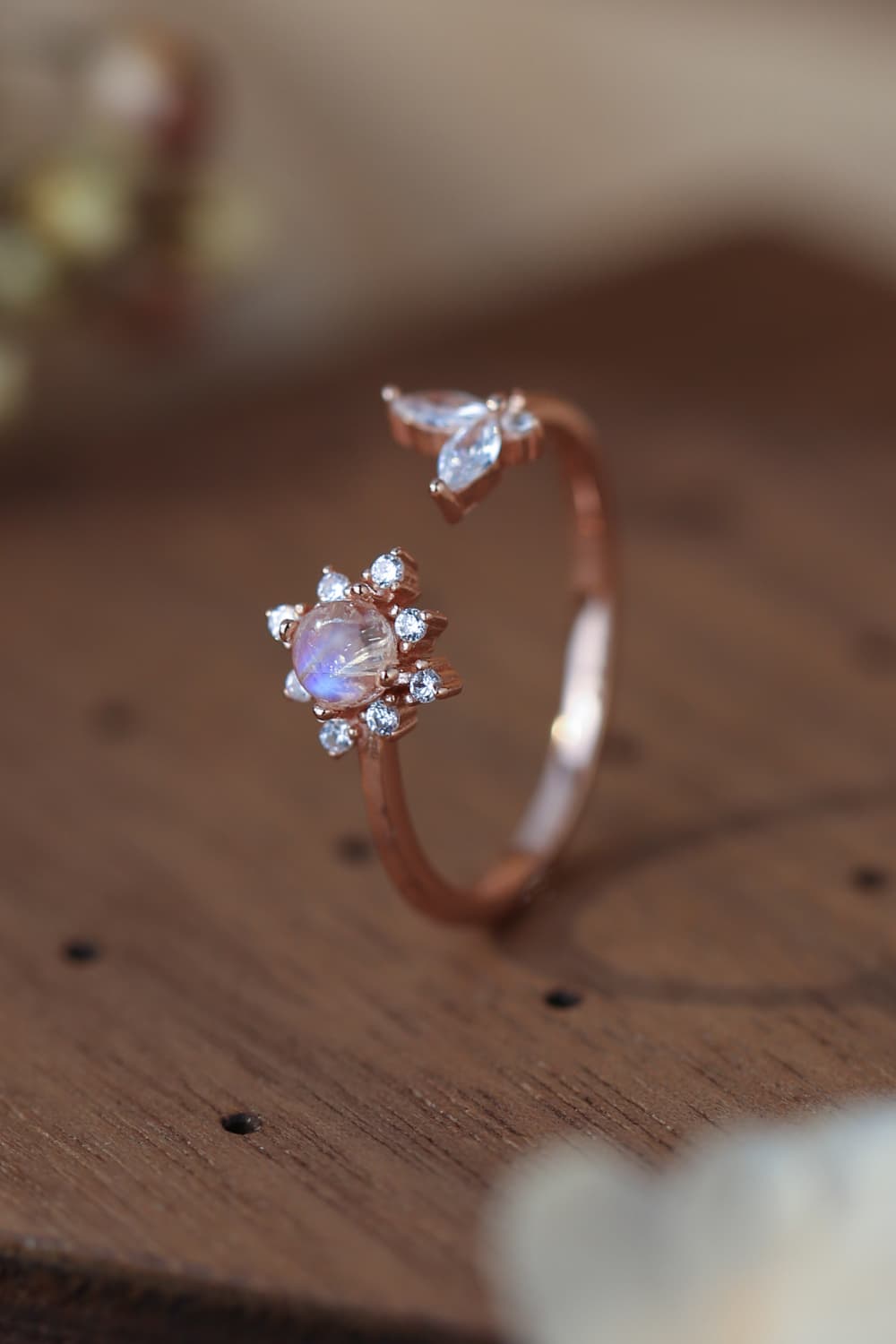 Moonstone 18K Rose Gold-Plated Open Ring BLUE ZONE PLANET
