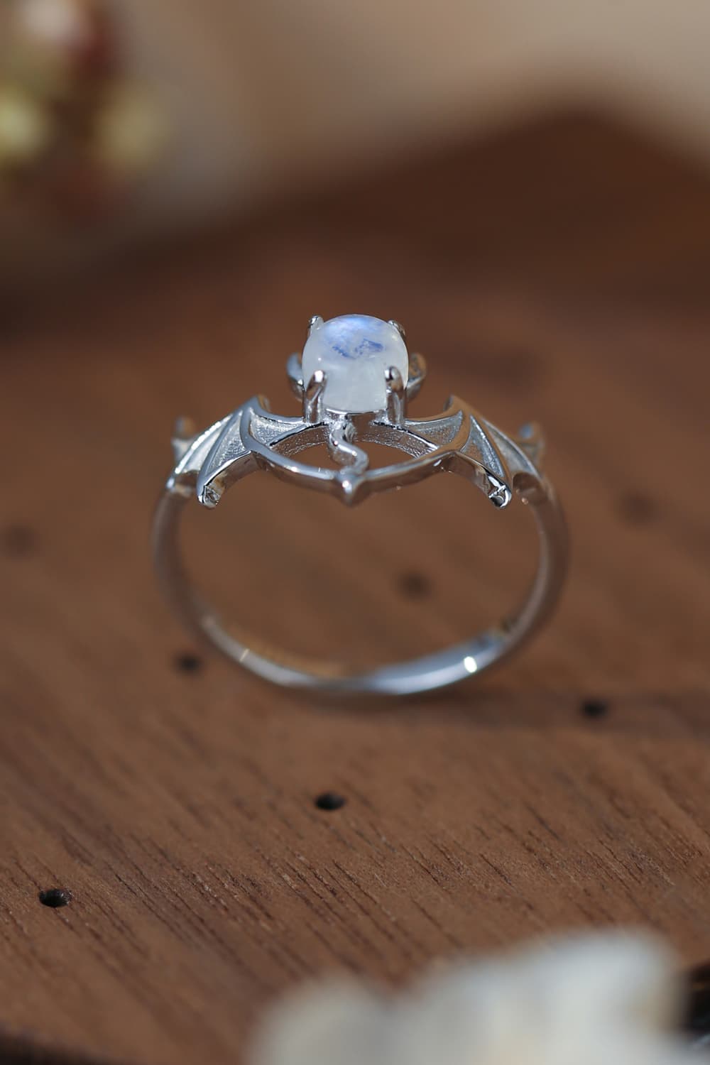 Moonstone Bat 925 Sterling Silver Ring BLUE ZONE PLANET