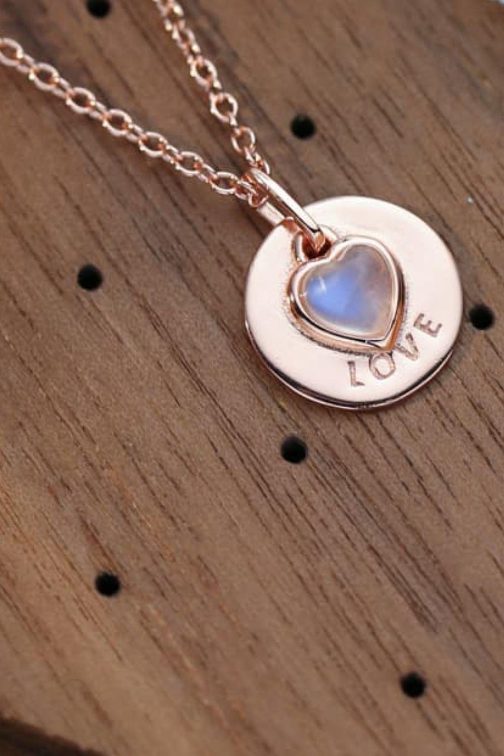 Moonstone LOVE Heart Pendant 925 Sterling Silver Necklace BLUE ZONE PLANET