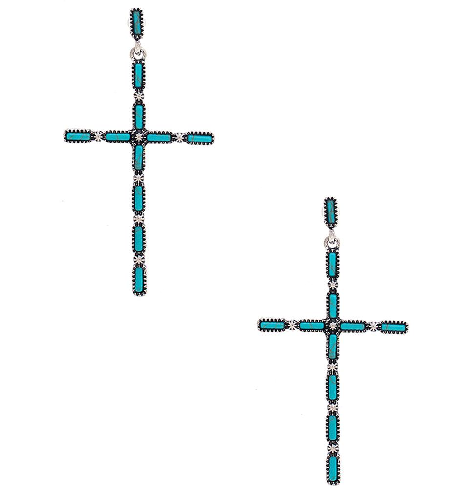 Multi Stone Pattern Cross Metal Earring Blue Zone Planet