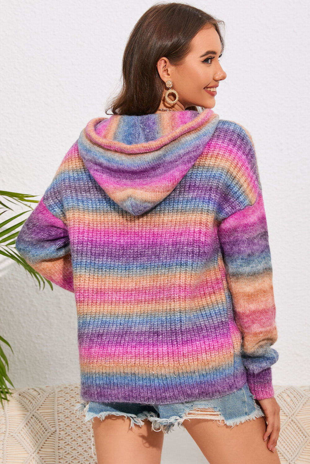 Multicolor Dropped Shoulder Hooded Sweater BLUE ZONE PLANET