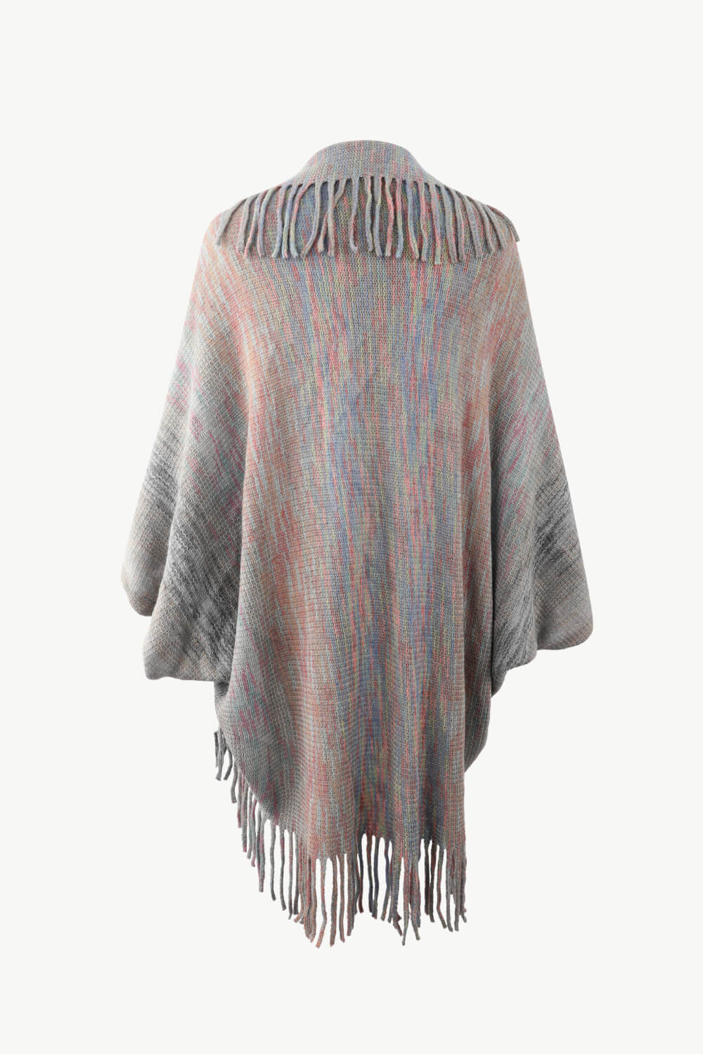 Multicolored Fringe Trim Poncho BLUE ZONE PLANET