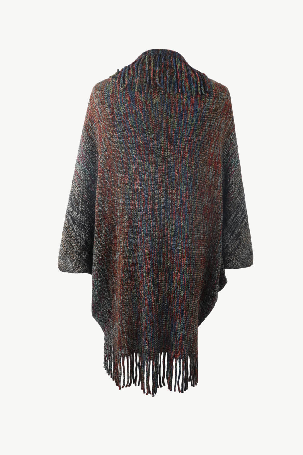 Multicolored Fringe Trim Poncho BLUE ZONE PLANET