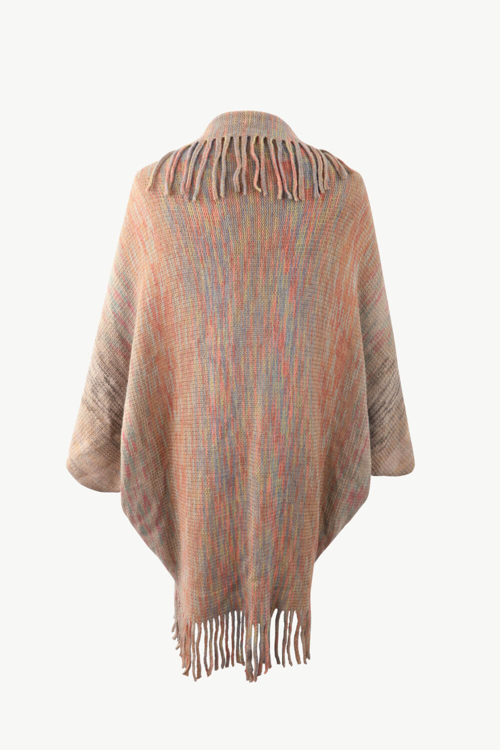 Multicolored Fringe Trim Poncho BLUE ZONE PLANET