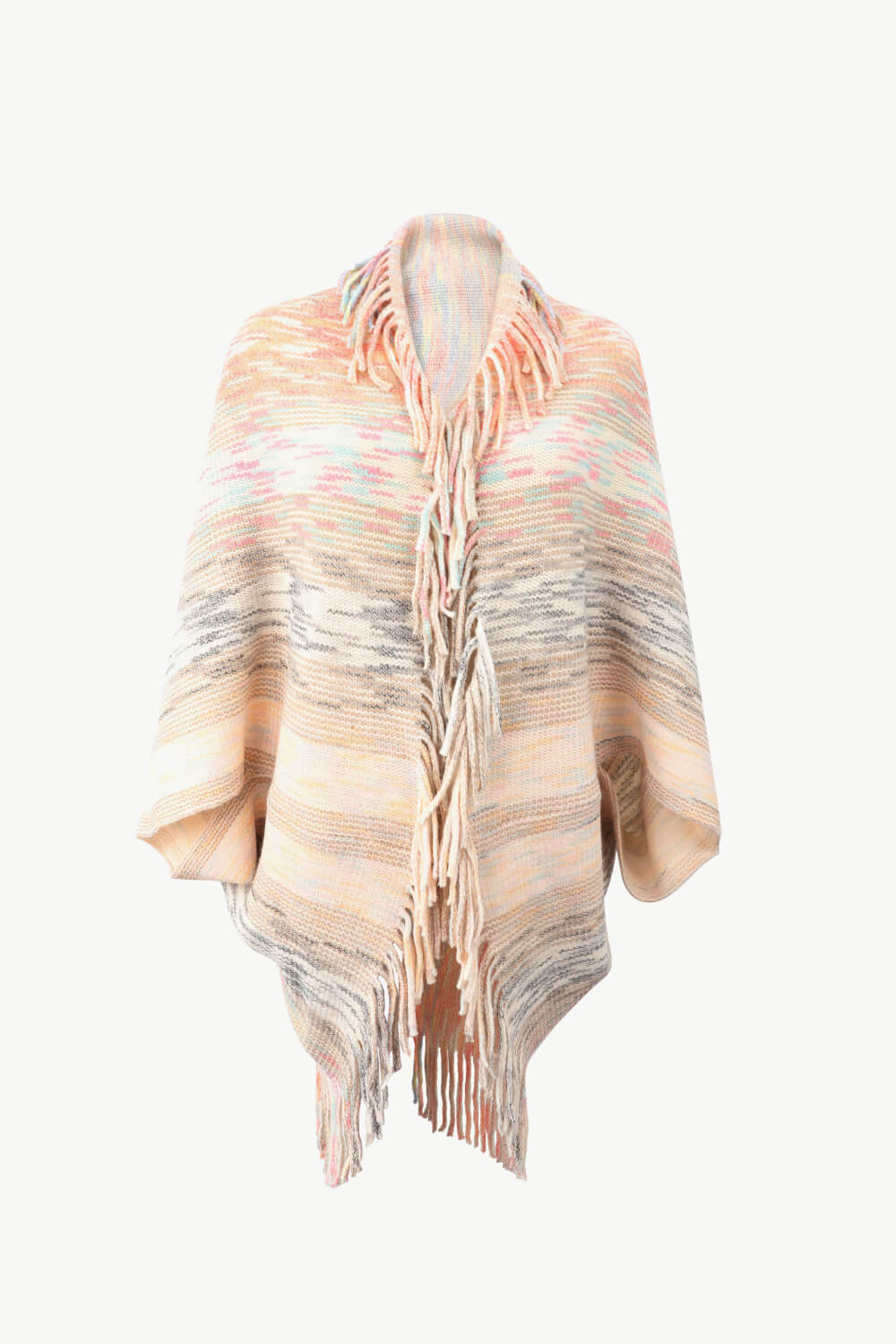 Multicolored Fringe Trim Poncho BLUE ZONE PLANET