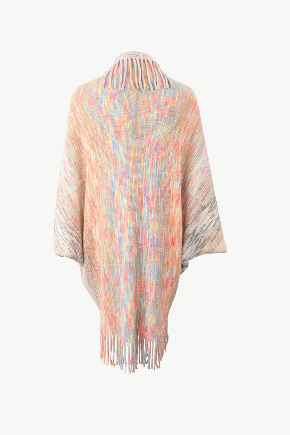 Multicolored Fringe Trim Poncho BLUE ZONE PLANET