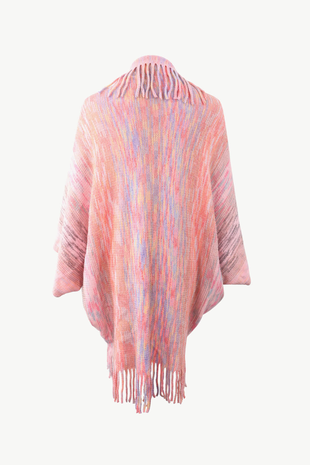 Multicolored Fringe Trim Poncho BLUE ZONE PLANET