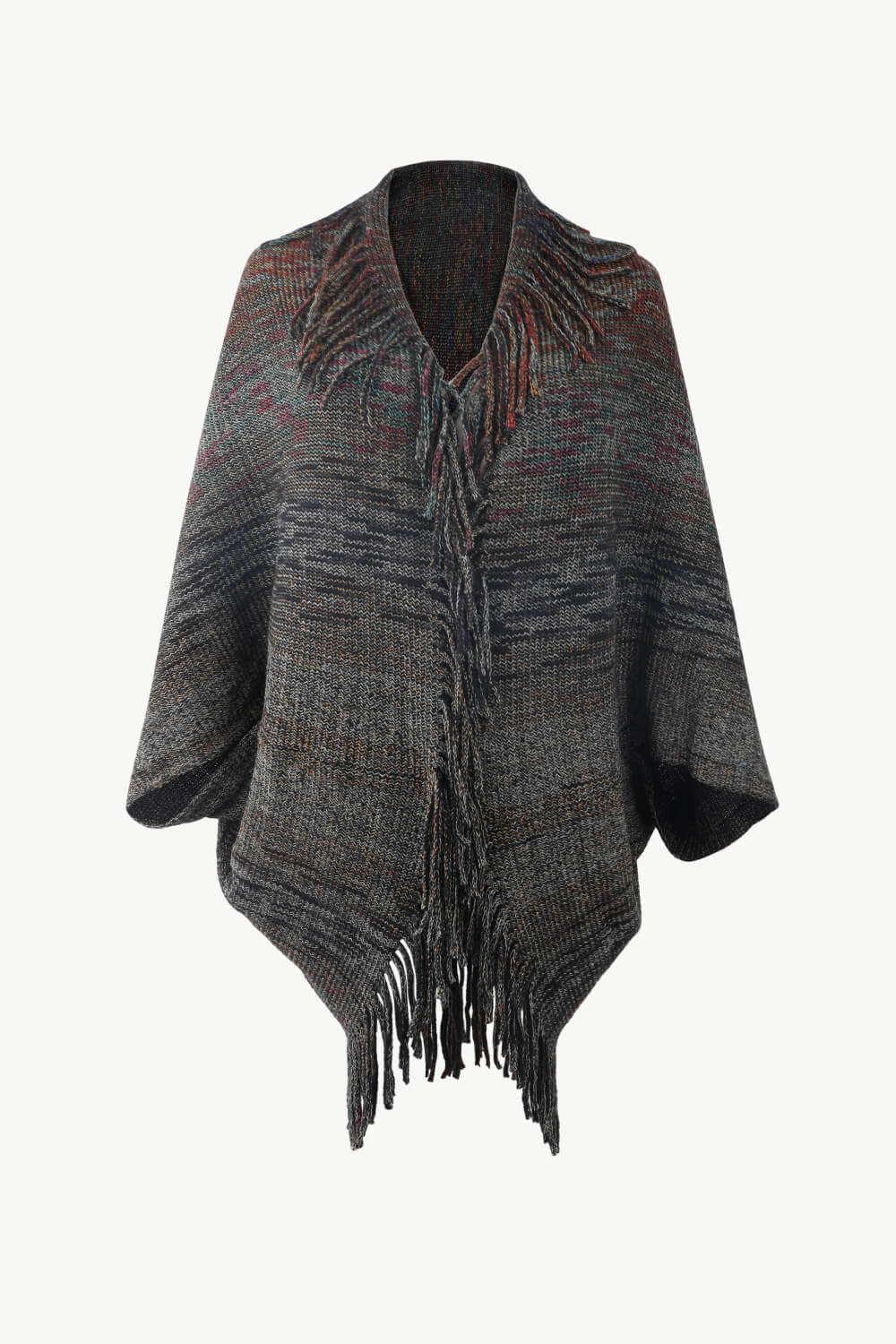 Multicolored Fringe Trim Poncho BLUE ZONE PLANET