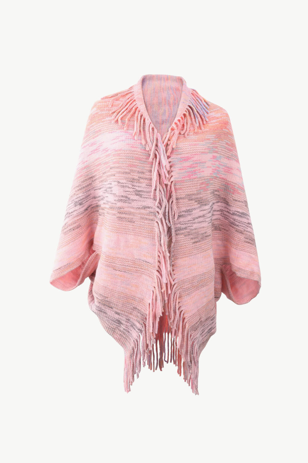 Multicolored Fringe Trim Poncho BLUE ZONE PLANET