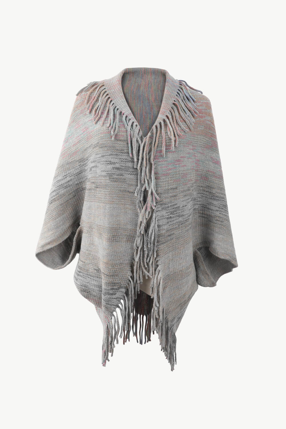 Multicolored Fringe Trim Poncho BLUE ZONE PLANET