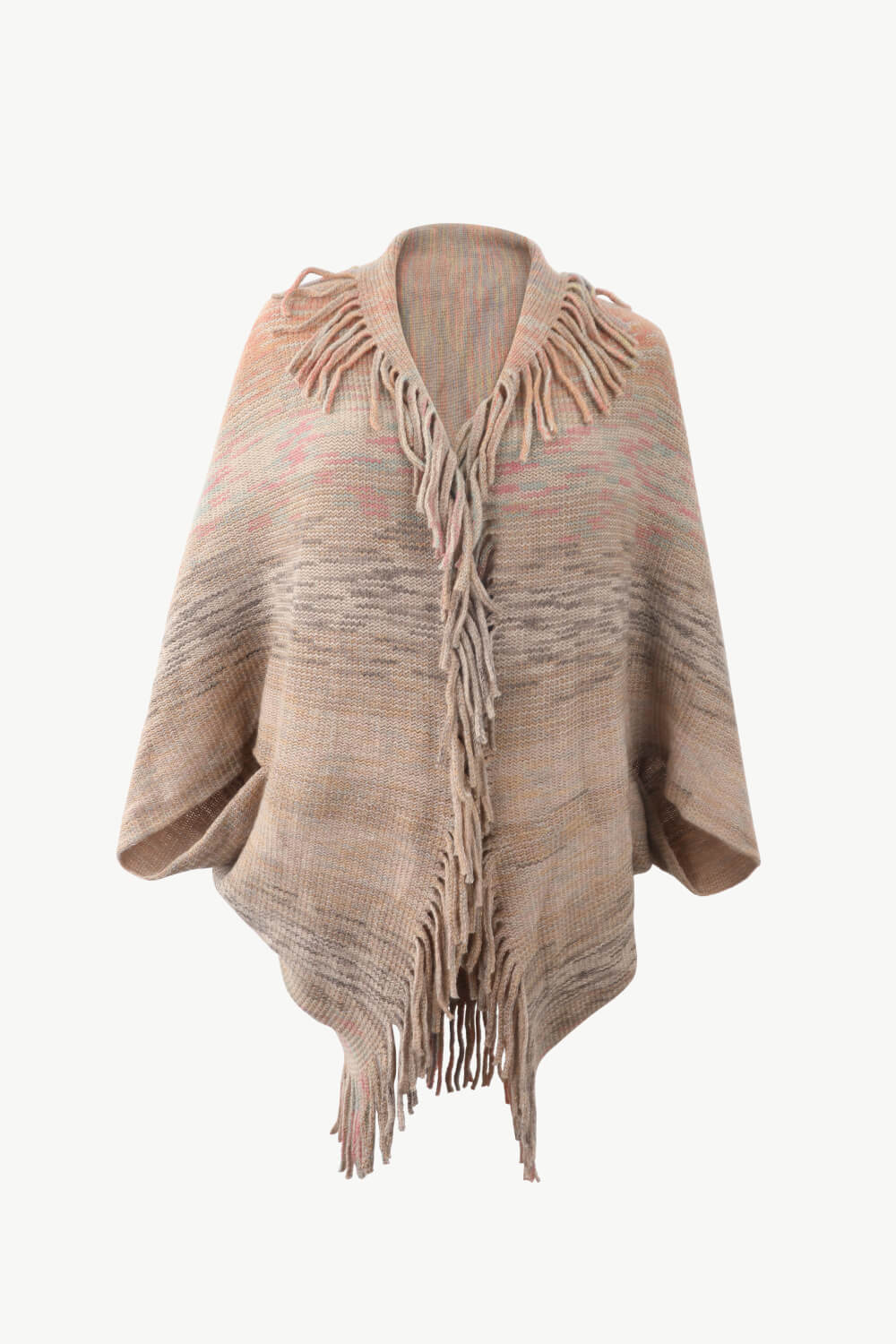 Multicolored Fringe Trim Poncho BLUE ZONE PLANET