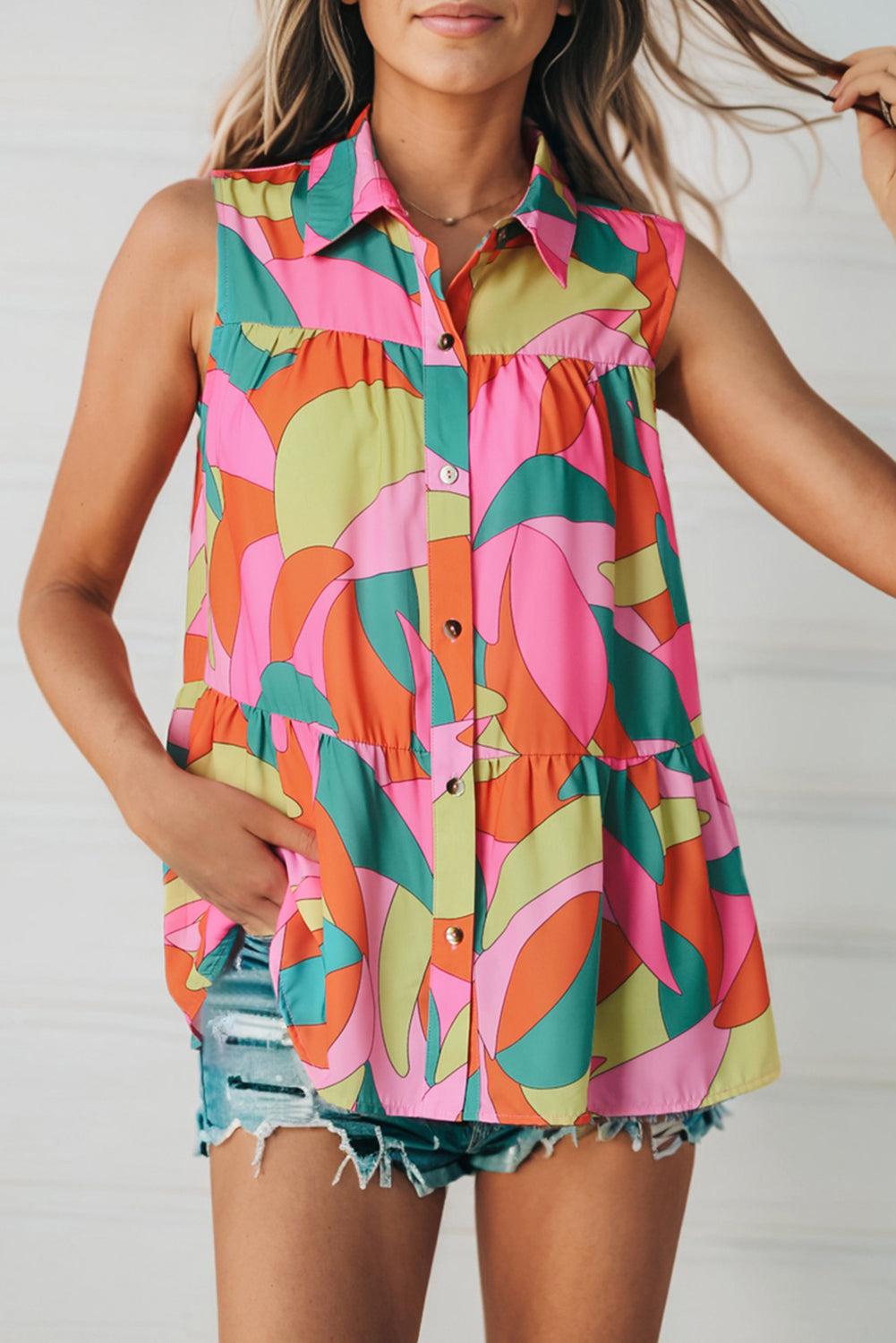 Multicolored Sleeveless Longline Shirt BLUE ZONE PLANET