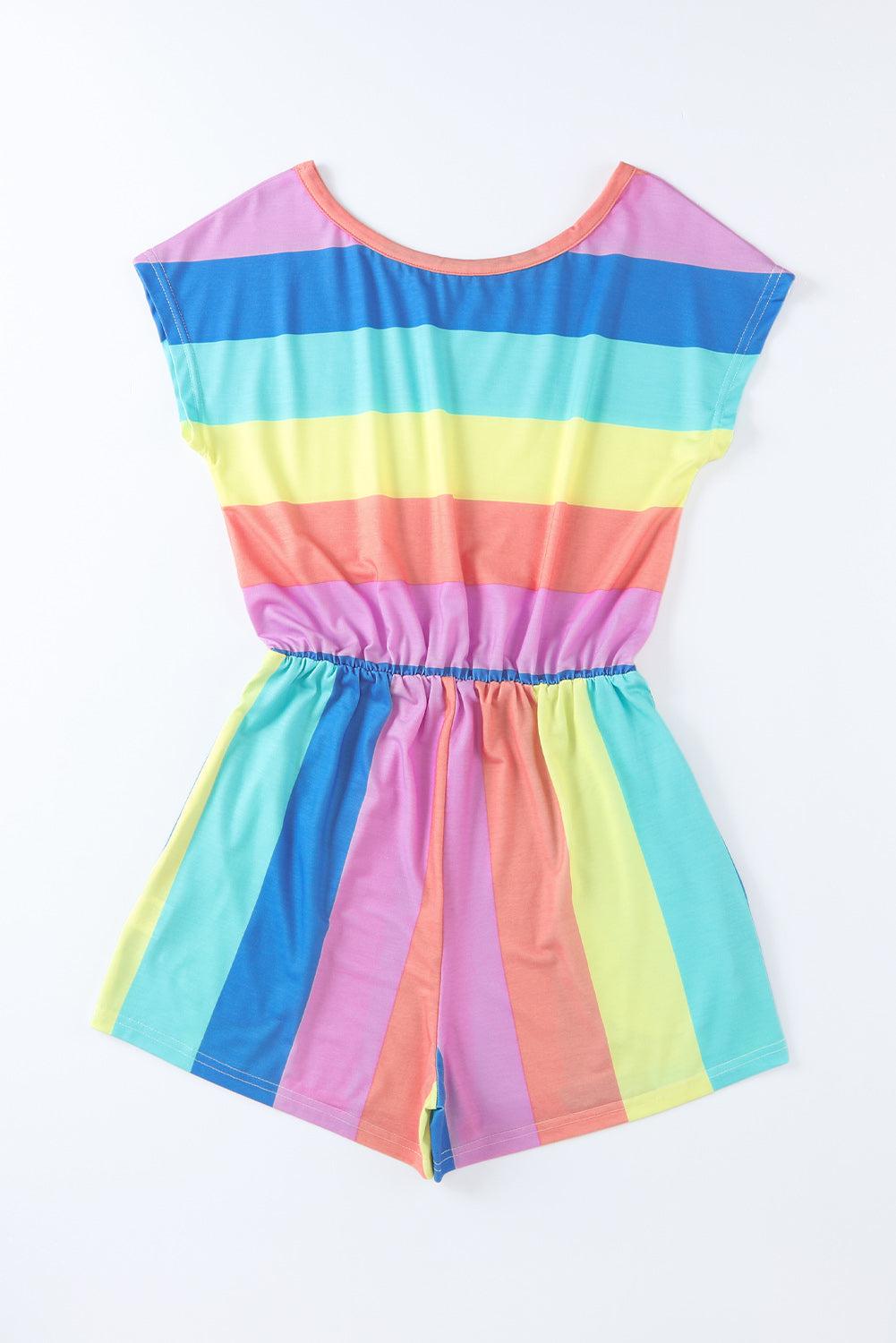 Multicolored Stripe Round Neck Romper BLUE ZONE PLANET