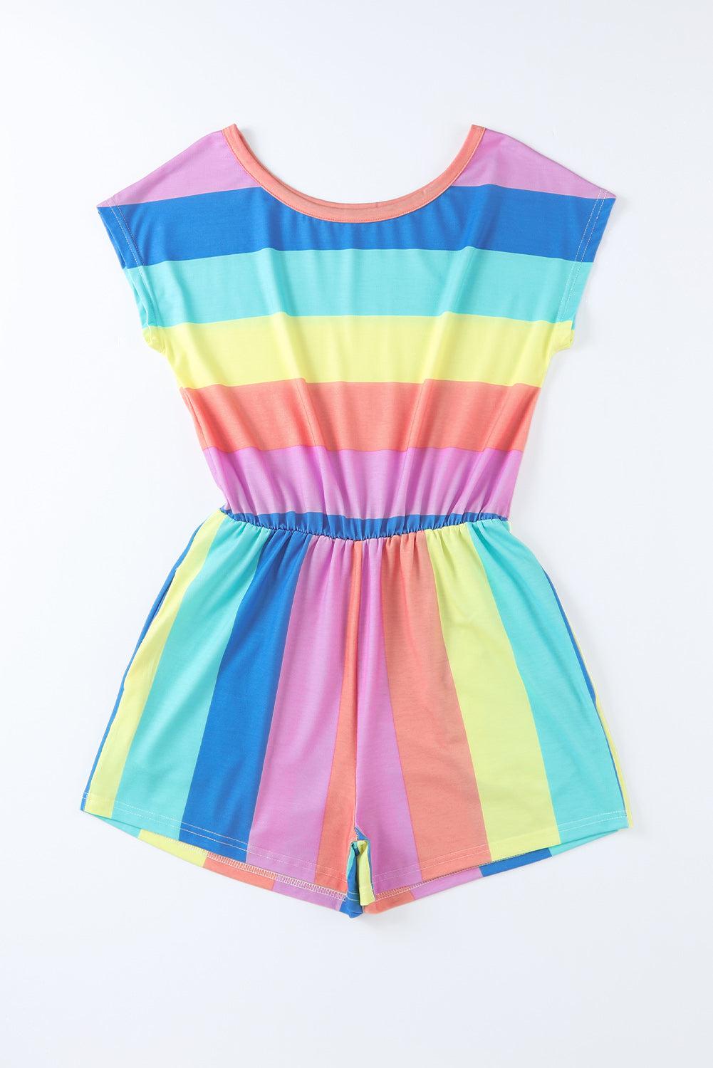 Multicolored Stripe Round Neck Romper BLUE ZONE PLANET