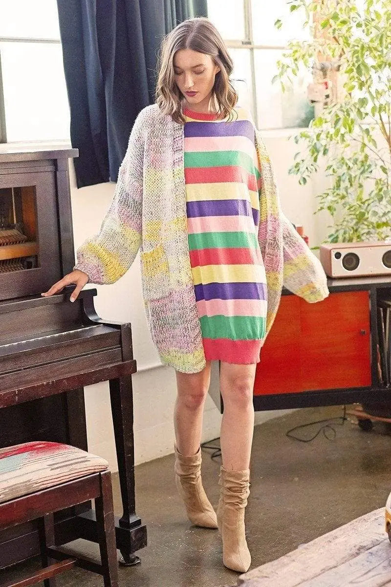 Multicolored Striped Knit Sweater Dress Blue Zone Planet