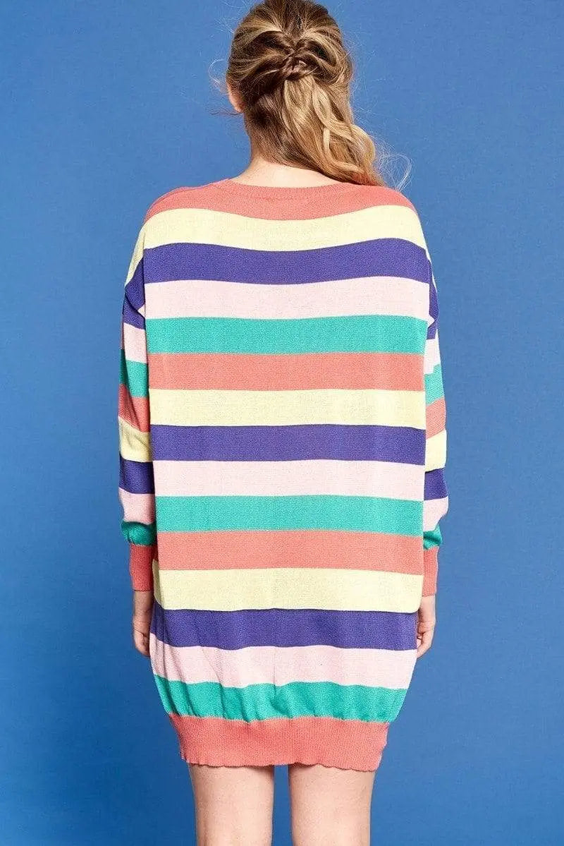 Multicolored Striped Knit Sweater Dress Blue Zone Planet