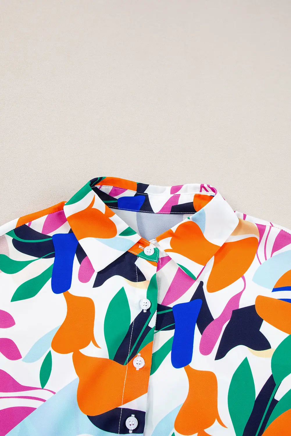 Multicolour Abstract Leafy Print Short Sleeve Shirt Blue Zone Planet